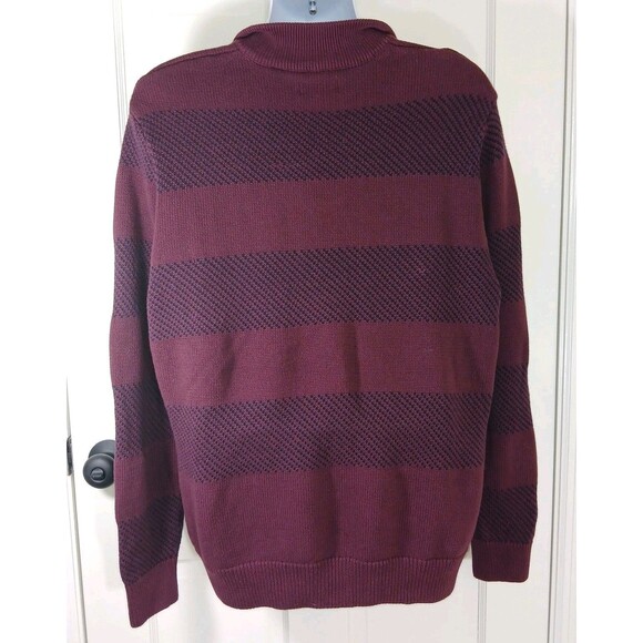 Chaps Men's L/G Burgundy & Blue Striped 1/4 Zip Pullover Sweater Grandpacore - Picture 9 of 14